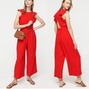 J.Crew Sleeveless Flutter Sleeves Crepe Red Jumpsuit 12T